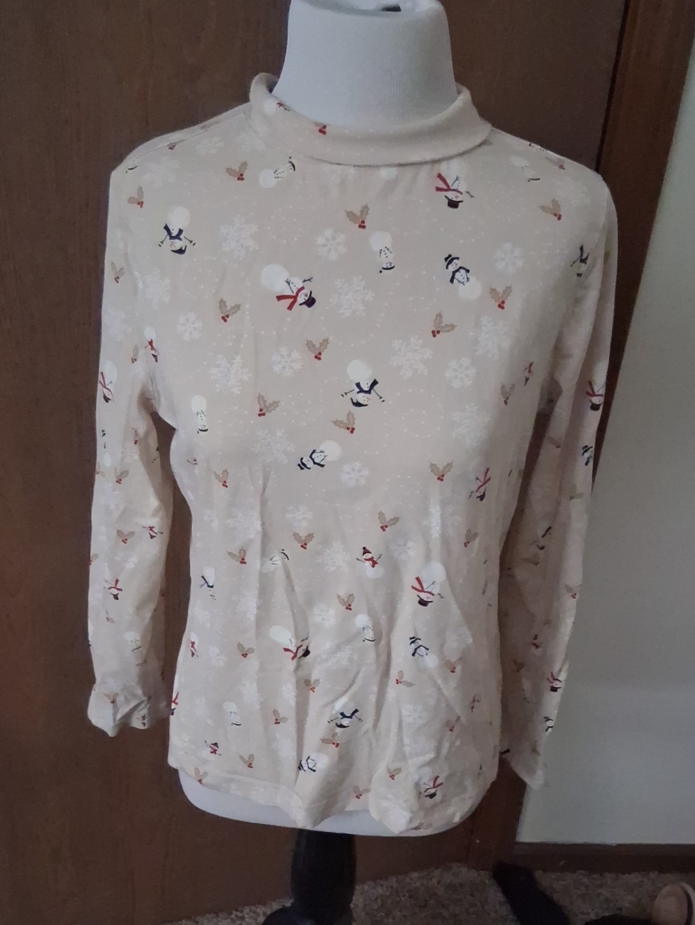 Cream Snowman Print Long Sleeve Top